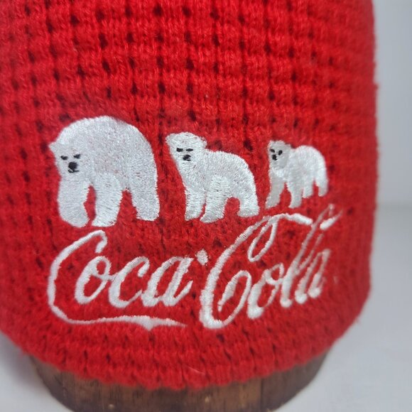 Coca Cola Waffle Knit Hat Beanie with Three Embroidered Polar Bears Unisex Adult - Picture 2 of 10